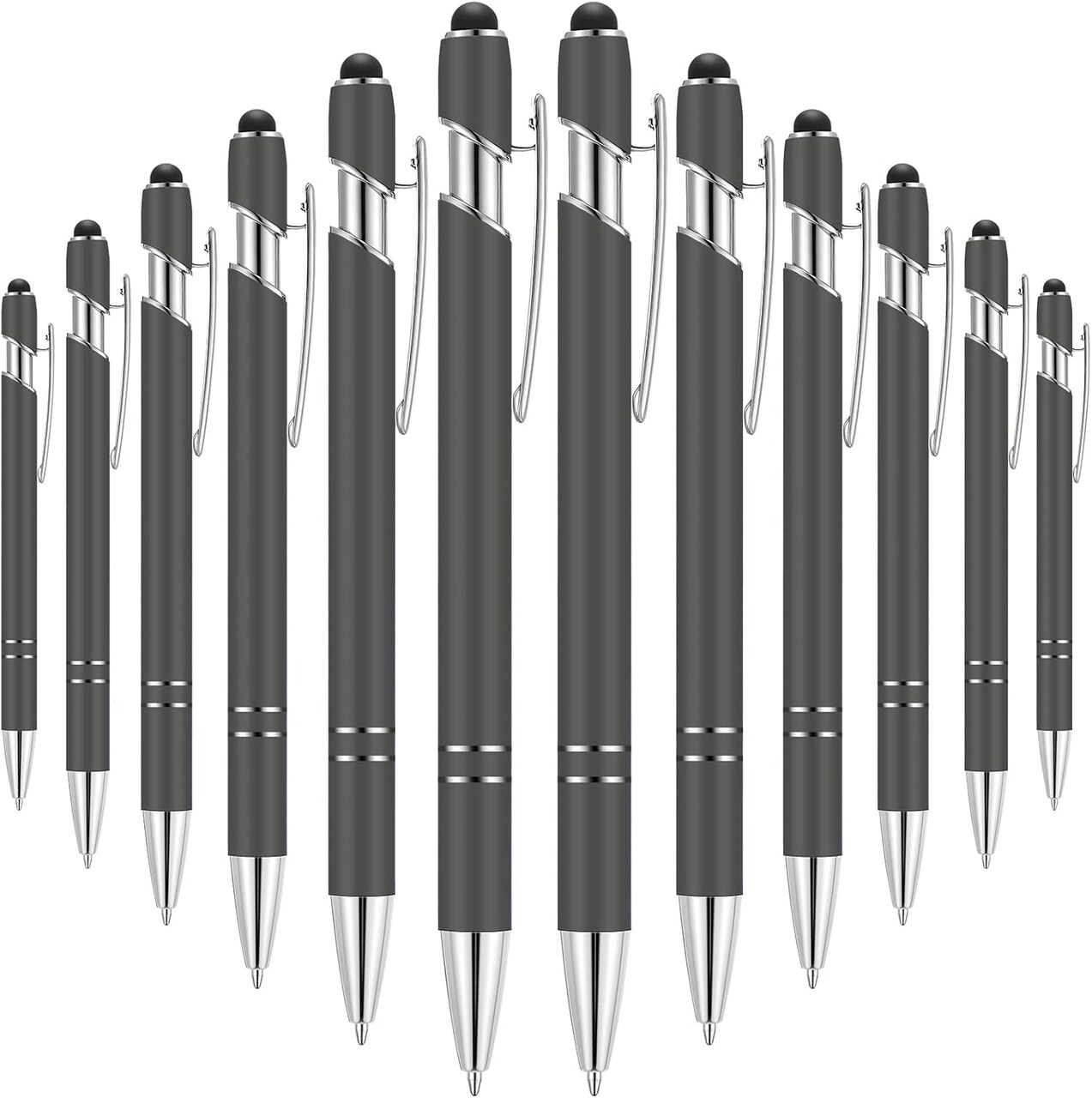 12 Pieces 2 in 1 Stylus Metal Ballpoint Pen with Stylus Tip, 1.0 mm Black Ink Ballpoint Pen for Touch Screens(Gray and Silver)